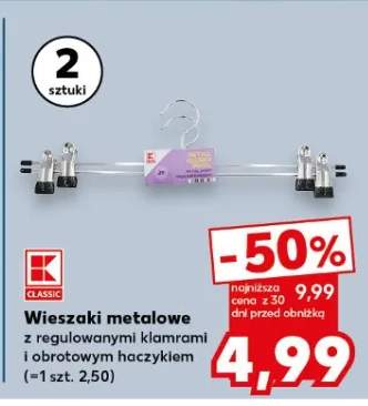 Wieszaki metalowe z regulowanymi klamrami i obrotowym haczykiem (=1 szt. 2,50)