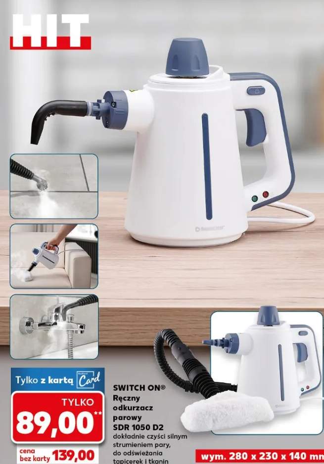 Ręczny odkurzacz parowy SDR 1050 D2 dokładnie czyści silnym strumieniem pary, do odświeżania tapicerek i tkanin