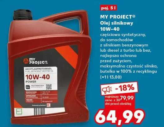 Olej silnikowy 10W-40 częściowo syntetyczny, do samochodów z silnikiem benzynowym lub diesel z turbo lub bez, najlepszy ochrona przed zużyciem, maksymalna czystość silnika, butelka w 100% z recyklingu