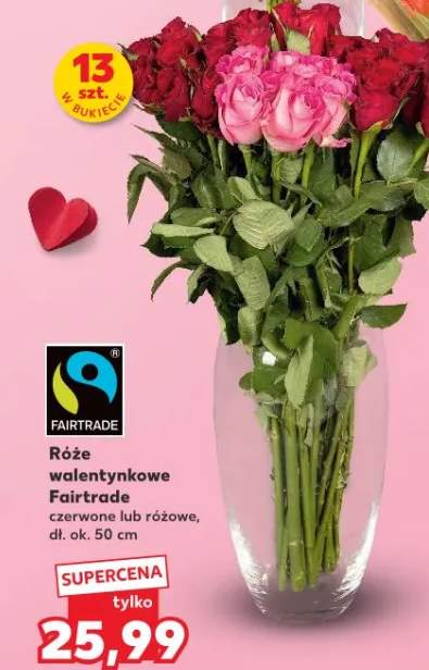 Róże walentynkowe Fairtrade czerwone lub różowe, dł. ok. 50 cm