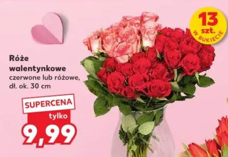 Róże walentynkowe czerwone lub różowe, dł. ok. 30 cm