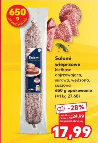 Salami wieprzowe kiełbasa dojrzewająca, surowa, wędzona, suszona