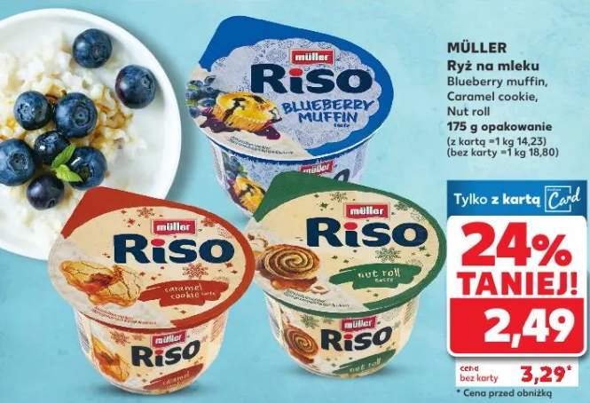 Ryż na mleku Blueberry muffin, Caramel cookie, Nut roll