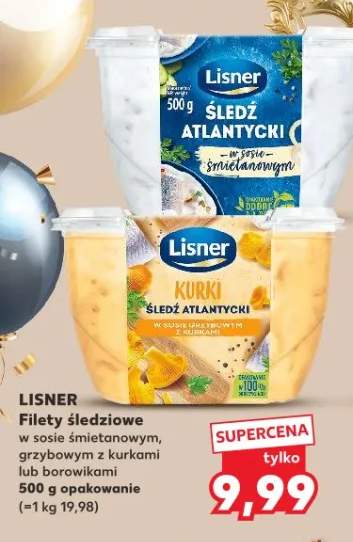 Filety śledziowe w sosie śmietanowym, grzybowym z kurkami lub borowikami