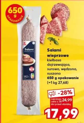 Salami wieprzowe kiełbasa dojrzewająca, surowa, wędzona, suszona