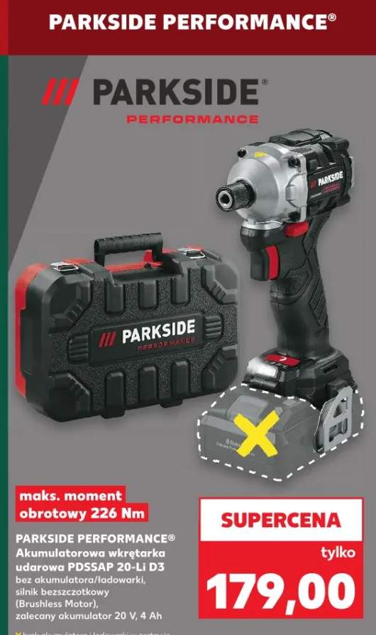 Akumulatorowa wkrętarka udarowa PDSSAP 20-Li D3 bez akumulatora/ładowarki, silnik bezszczotkowy (Brushless Motor), napięcie akumulatorów 20V, 4Ah