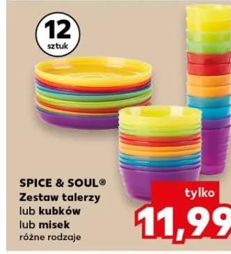 Zestaw talerzy, kubków lub misek plastikowych, różne rodzaje