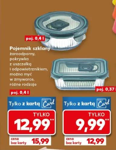 Pojemnik szklany żaroodporny, pokrywka z uszczelką i odpowietrznikiem, można myć w zmywarce, różne rodzaje poj. 0.37l