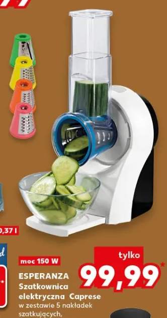 Szatkownica elektryczna Caprese w zestawie 5 nakładek szatkujących, kompaktowy rozmiar