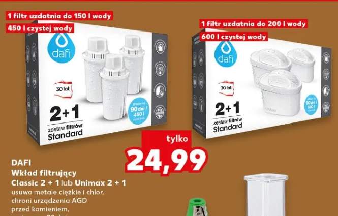 Wkład filtrujący Classic 2+1 lub Unimax 2+1 usuwa metale ciężkie i chlor, chroni urządzenia AGD przed kamieniem, zestaw na 90 dni