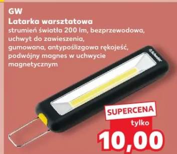 Latarka warsztatowa strumień światła 200 lm, bezprzewodowa, uchwyt do zawieszenia, gumowana, antypoślizgowa rękojęść, podwójny magnes w uchwycie magnetycznym