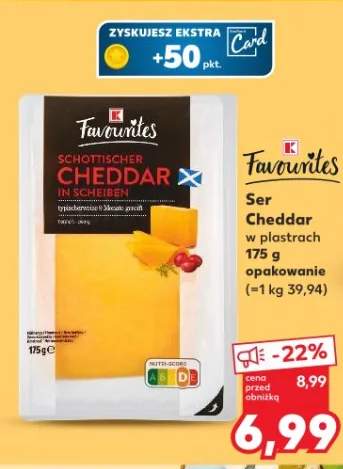 Ser Cheddar w plastrach 175g opakowanie