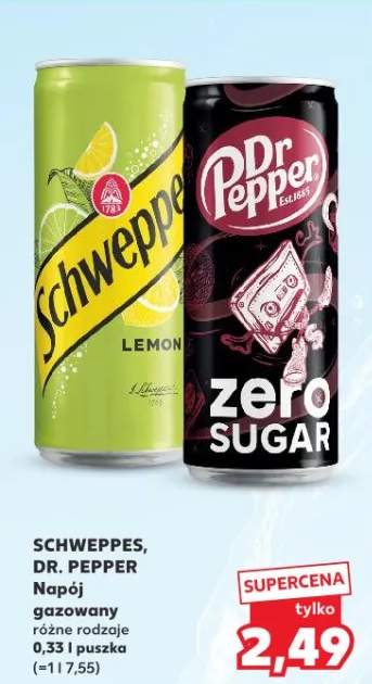 Napój gazowany Schweppes Lemon, Dr. Pepper Zero Sugar