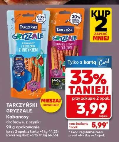 Kabanosy Gryzzale drobiowe, z szynki