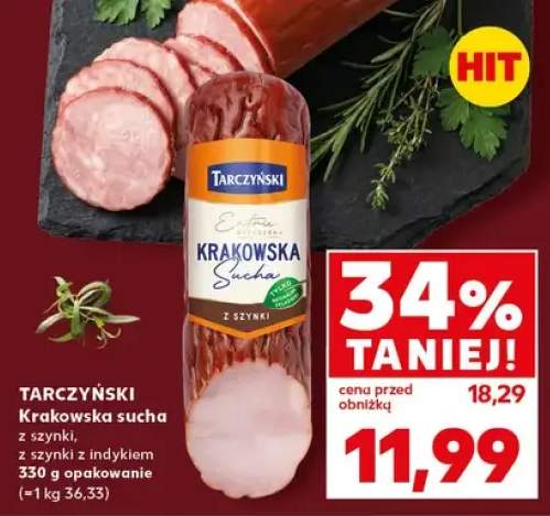 Kiełbasa krakowska sucha z szynki z indykiem 850g opakowanie