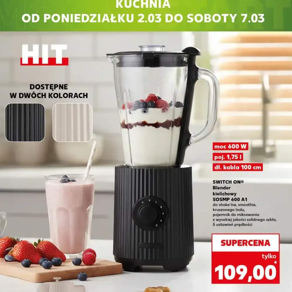 Blender kielichowy SQSMP 600 A1 do shake'ów, smoothie, kruszonego lodu, pojemnik do miksowania z wysokiej jakości solidnego szkła, 5 ustawień prędkości