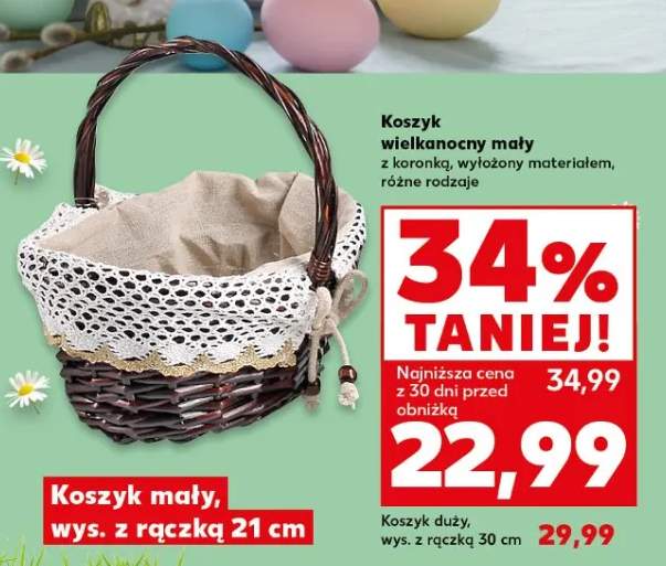 Koszyk wielkanocny mały z koronką, wyłożony materiałem, różne rodzaje