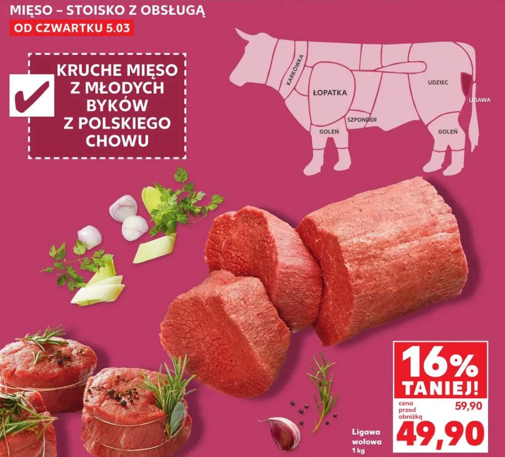 Mięso kruche z młodych byków z polskiego chowu ligawa wołowa