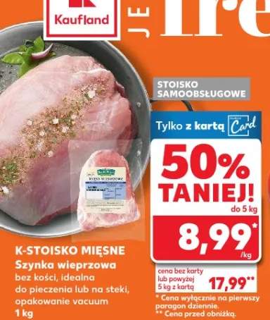 Szynka mięsna bez kości, idealna do pieczenia lub na steki, opakowanie vacuum 1 kg