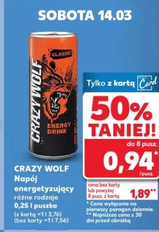Napój energetyzujący Crazy Wolf różne rodzaje