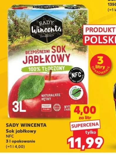 Sok jabłkowy Sady Wincenta 100% tłoczony NFC