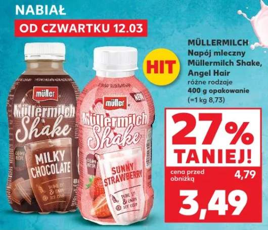 Napój mleczny Müllermilch Shake, Angel Hair różne rodzaje