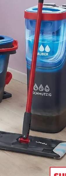 Mop płaski wiadro z systemem dwuziornkowym dla łatwego oddzielania czystej i brudnej wody H2PRO