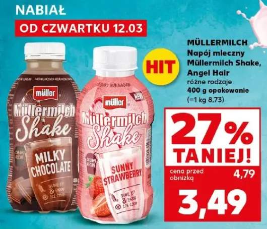 Napój mleczny Müllermilch Shake, Angel Hair różne rodzaje 400g opakowanie
