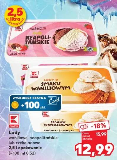 Lody waniliowe, neapolitańskie lub czekoladowe