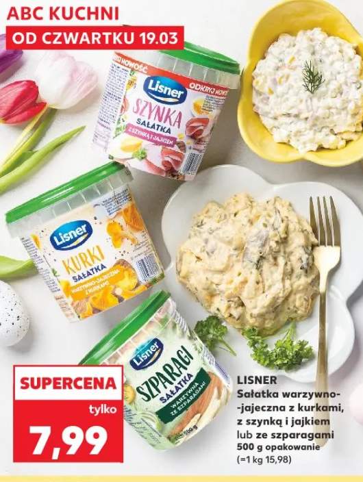 Sałatka warzywno-jajeczna z kurkami, z szynką i jajkiem lub ze szparagami