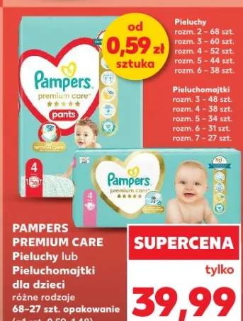 Pieluszki Pampers Premium Care lub Pieluchomajtki dla dzieci różne rozmiary
