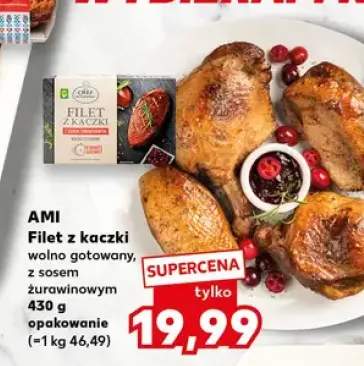 Filet z kaczki wolno gotowany, z sosem żurawinowym