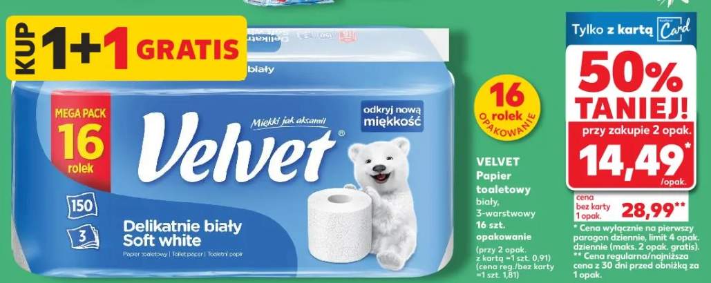 Papier toaletowy biały 3-warstwowy 1+1 GRATIS