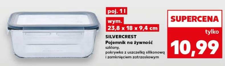 Pojemnik na żywność szklany, pokrywka z uszczelką silikonową i zamknięciem zatrzaskowym