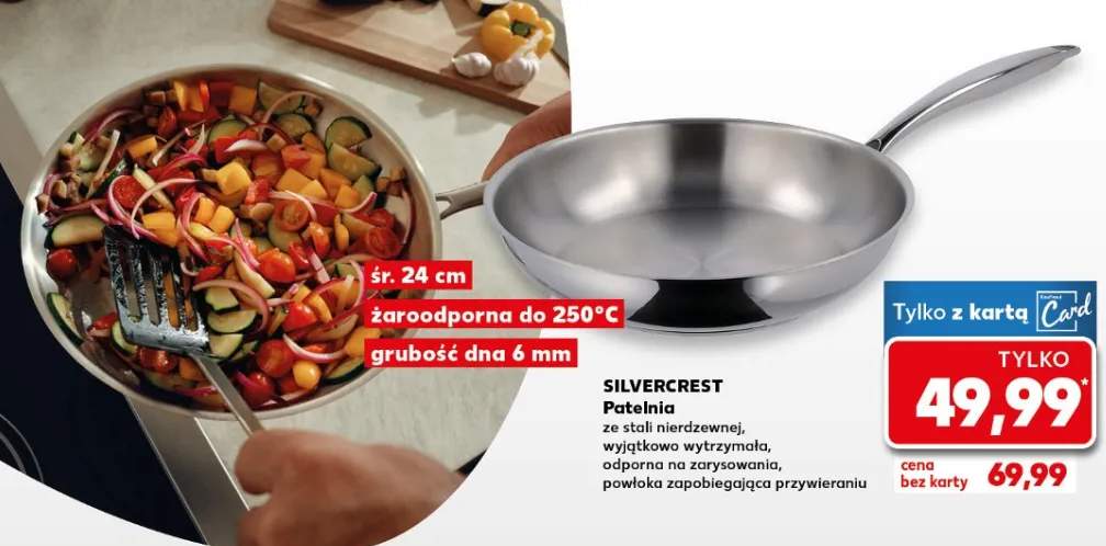 Patelnia ze stali nierdzewnej śr. 24 cm, wytrzymała, odporna na zarysowania, powłoka zapobiegająca przywieraniu