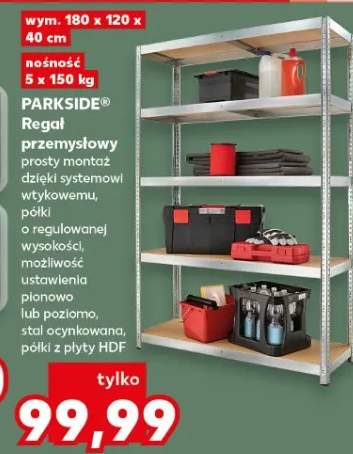 Regał przemysłowy prosty montaż dzięki systemowi wtykownemu, półki o regulowanej wysokości, możliwość ustawienia pionowo lub poziomo, stal ocynkowana, półki z płyty HDF