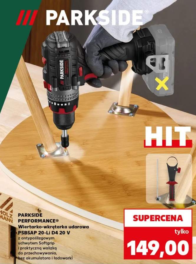 Wiertarko-wkrętarka udarowa PSBSAP 20-Li D4 20 V z antypoślizgowym uchwytem Softgrip i praktyczną walizką do przechowania, bez akumulatora i ładowarki