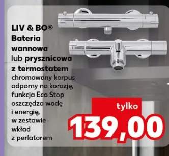 Bateria wannowa lub prysznicowa z termostatem chromowany korpus odporny na korozję, funkcja Eco Stop oszczędza wodę i energię, w zestawie wkład z perlatorem