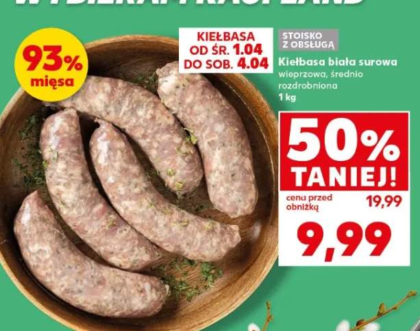 Kiełbasa biała surowa wieprzowo, średnio rozdrobniona