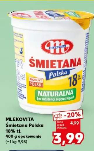 Śmietana Polska 18% tł. naturalna