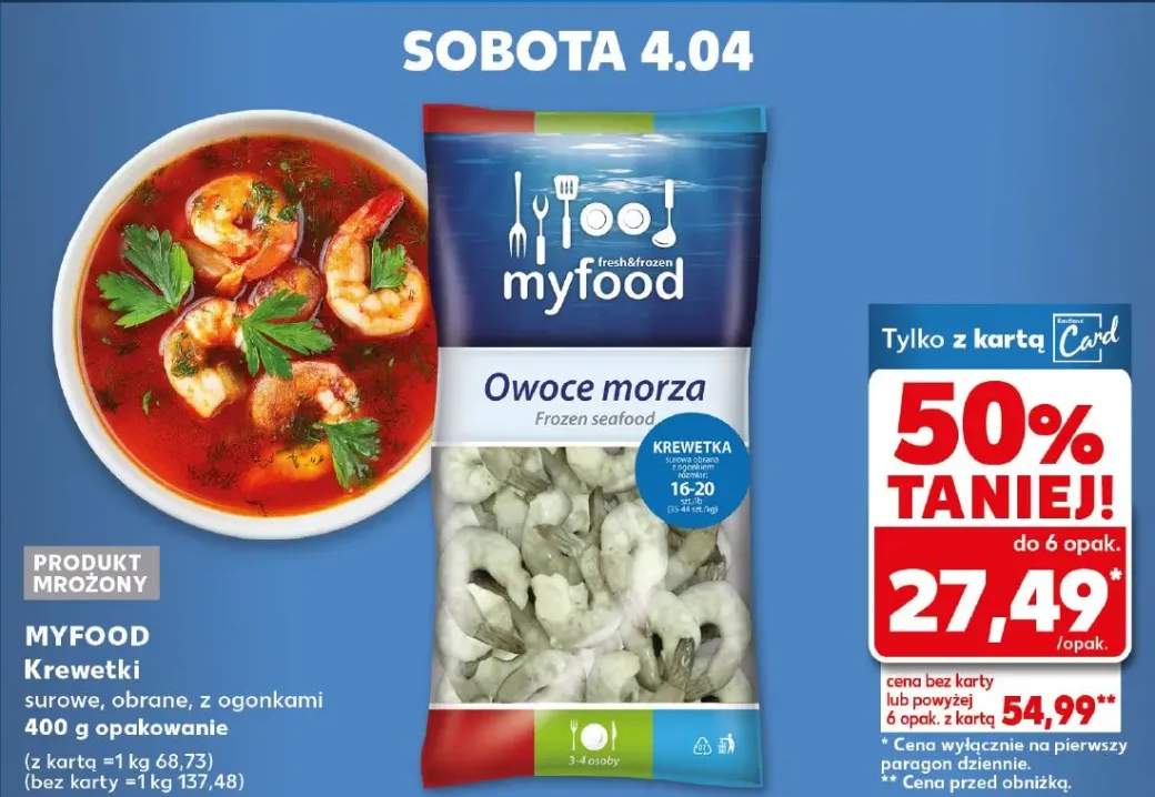 Krewetki surowe, obrane, z ogonkami 400g