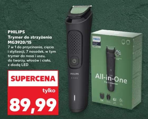 Trymer do strzyżenia MG3920/15 7 w 1 do przycinania, cięcia i stylizacji, 7 nasadek, w tym trymer do nosa i uszu, do twarzy, włosów i ciała, z diodą LED