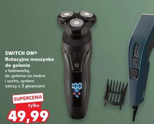 Rotacyjna maszynka do golenia z ładowarką, do golenia na mokro i sucho, wytem ostrzy z 3 głowicami