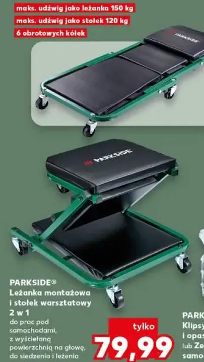 Leżanka montażowa i stołek warsztatowy 2w1