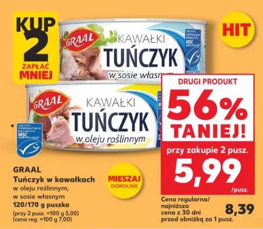 Tuńczyk w kawałkach w oleju roślinnym, w sosie własnym