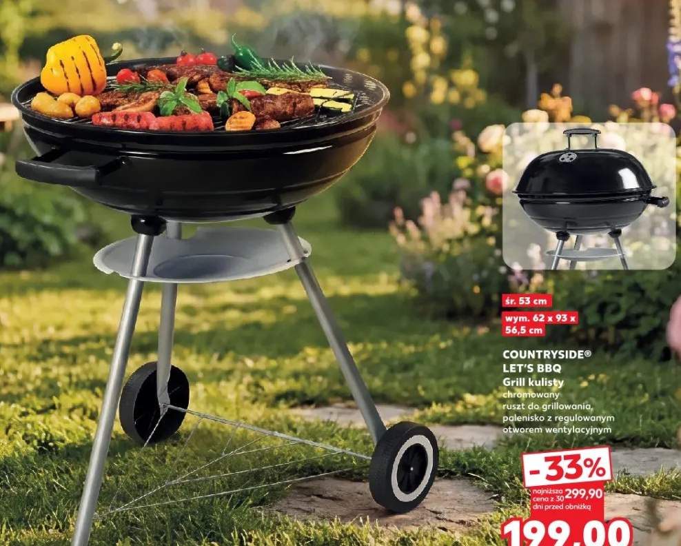 Grill kulisty chromowany, ruszt do grillowania, palenisko z regulowanym otworem wentylacyjnym