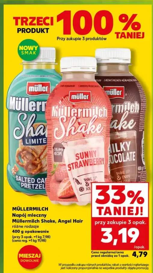 Napój mleczny Müllermilch Shake, Angel Hair różne rodzaje 400g opakowanie