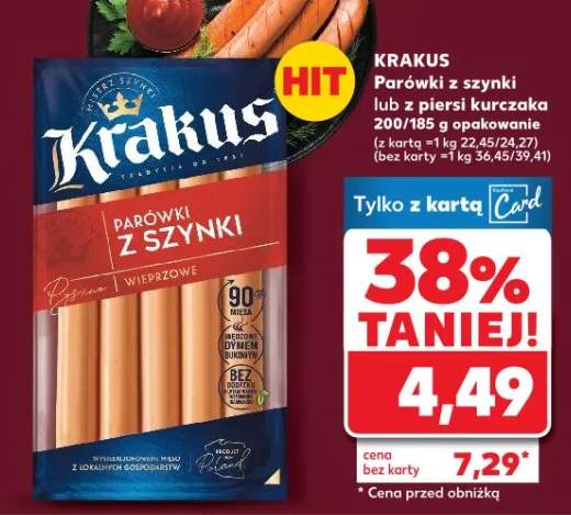 Parówki z szynki lub z piersi kurczaka