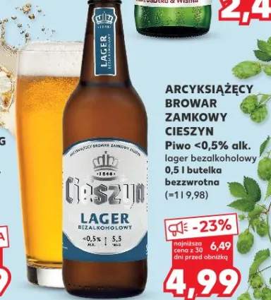 Piwo lager bezalkoholowy <0,5% alk. Arcyksiążęcy Browar Zamkowy Cieszyn