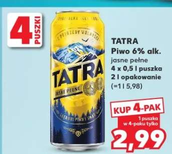 Piwo Tatra 6% alk. jasne pełne